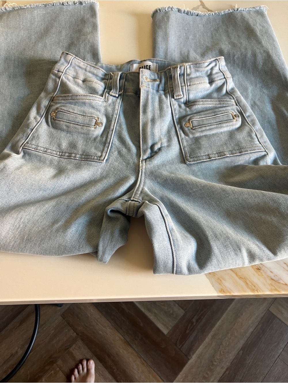 PAIGE Light Blue High-Rise (ANESSA) PETITE SIZE 25 Wide-Leg Jeans - Picture 13 of 13